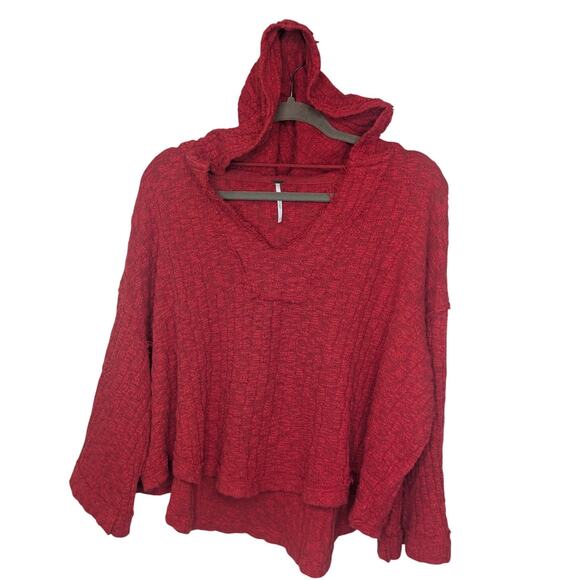 FREE PEOPLE Red Baja Babe Hacci Top Hoodie Womens Size Small Oversized Slouchy - Picture 3 of 10